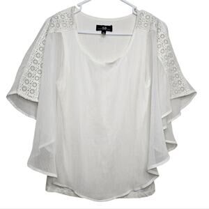 AGB Petite Rounded Hem Lace Trim on Arms with Sheer Overlay PL